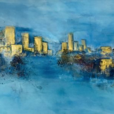 105-Die goldene Stadt Acryl Mixed Media 100x200 cm