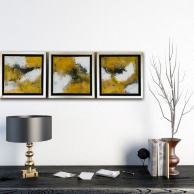 13-Triptychon - Acryl Mixed Media - 24x24 cm gerahmt - Ansicht im Raum