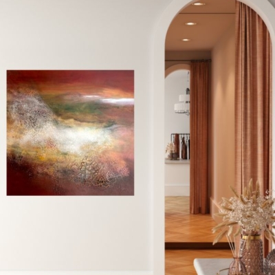 2-Goldener Herbst II - Acryl Mixed Media - 80x80 cm- Ansicht im Raum