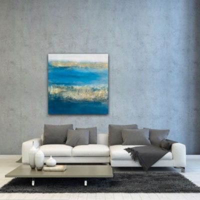 48-Ocean II - Acryl Mixed Media - 100x100 cm - Ansicht im Raum